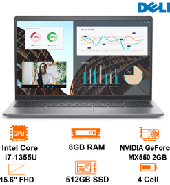 Laptop Dell Vostro 15 3530 -  Gray - 15.6 FHD WVA 120Hz; Intel Core i7-1355U; 8GB;  512GB SSD; VGA MX550 2GB; WF5 + BT5.0; Polyc; Win11H+ OfficeHS21; 1Y IH (V3530-80GG911)