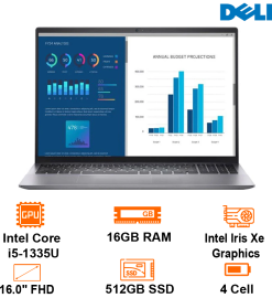 Laptop Dell Vostro 5630 - Gray - 16 FHD+ UMA; i5-1335U; 16GB 4800 DDR5 onbo; 512GB SSD; BT5.2; Win11H+ OfficeHS21; 1Y IH (V5630-I5U165W11GRU)
