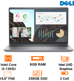 Laptop Dell Vostro 15 3530 -  Gray - 15.6 FHD WVA 120Hz; Intel Core i3-1305U; 8GB;  256GB SSD; WF5 + BT5.0; Polyc; Win11H+ OfficeHS21; 1Y IH (V3530-80GG92)