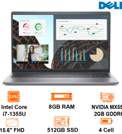Laptop Dell Vostro 15 3530 -  Gray - 15.6 FHD; Intel Core i7-1355U; 8GB; 512GB SSD; VGA 2GB MX550; WF5 + BT5.0; Polyc; Win11H+ OfficeHS21; 1Y IH (V3530-I7U085W11GRD2)