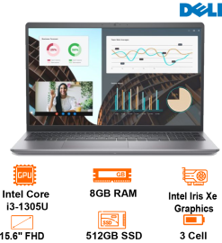 Laptop Dell Vostro 3530 -Gray- 15.6 FHD 120Hz WVA 250 Nits; Intel Core i3-1305U; 8GB;  512GB SSD; WF6 + BT5.0; Polyc; Win11H+ OfficeHS21; 1Y IH (V3530-V5I3465W1-GRAY)