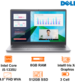 Laptop Dell Vostro 3430 - Gray- 14 FHD WVA; Intel Core i5-1335U; 8GB; 512GB SSD; Polyc; WF5+ BT5.2+ Lan; Win11H+ OfficeHS21; 1Y IH (V3430-71011900)