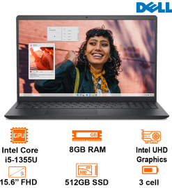 Laptop Dell Inspiron 15 3530 - Black - 15.6 FHD 120Hz WVA;Intel Core i5-1335U; 8GB + 1slot; 512GB SSD; WF6 + BT5.0; Polyc; 3 cell 41Whr; Win11H+ OfficeHS21; 1Y IH (N3530-I5U085W11BLU)
