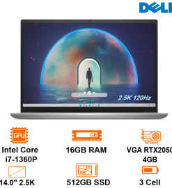 Laptop Dell Inspiron 14 5430 - Silver - 14 " 2.5K 120Hz 300nits; Intel Core i7-1360P; 16GB 4800(8+8); 1TB SSD; VGA RTX2050 4GB; WF6+ BT5.2; Alu A,C; FG; Win11H+ OfficeHS21; 1Y IH (N5430-71015633)