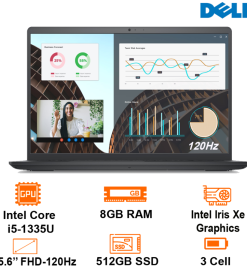 Laptop Dell Vostro 15 3530 -  Gray - 15.6 FHD WVA 120Hz; Intel Core i5-1335U; 8GB;  512GB SSD; WF5 + BT5.0; Polyc; Win11H+ OfficeHS21; 1Y IH (V3530-80GG9)