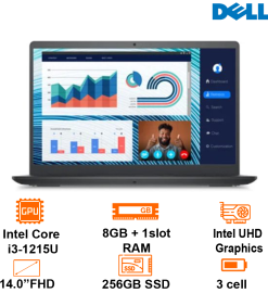 Laptop Dell Vostro 3420 - Gray- 14 FHD WVA; i3-1215U; 8GB+ 1slot; 256GB SSD +2.5; Polyc; WF5+ BT5.2+ Lan; Win11H+ OfficeHS21; 1Y IH (V3420-71003263)