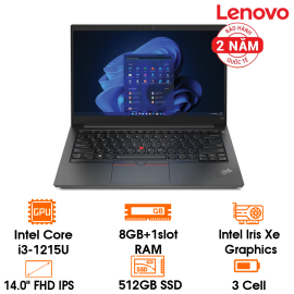 Laptop Lenovo Thinkpad E14 Gen 4 -Black- 14" FHD(1920x1200) IPS 300nits; Intel Core i3-1215U; 8GB 3200(8 on+ 1 slot); 512GB NVMe M.2 2242+ 1 M.2; WF6+BT5.1; Alu A;D; Dos ; 2Y (E14-G4-21E300DMVA)