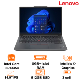 Laptop Lenovo Thinkpad E14 Gen 5 -Black- 14" WUXGA (1920x1200) IPS 300nits; Intel Core i5-1335U; 8GB on 3200+ 1 slot; 512GB NVMe M.2 2242+ 1 M.2; WF6+BT5.1; Alu A;D; Dos ; 2Y (E14-G5-21JK006QVA)