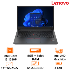 Laptop Lenovo Thinkpad E16 Gen 1 -Graphite Black- 16" WUXGA (1920x1200) IPS 300nits; Intel Core i5-1340P; 8GB on 3200+ 1slot; 512GB NVMe M.2 2242+ 1 M.2; WF6+BT5.1; Alu A;D; Dos ; 2Y PS(E16-G1-21JN0065VA)