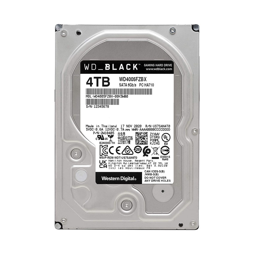 Ổ cứng HDD WD 4TB Black 3.5 inch, 7200RPM, SATA, 256MB Cache (WD4005FZBX)
