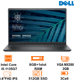Laptop Dell Vostro 15 3510 - Black - 15.6 FHD WVA; i5-1135G7; 8GB+ 1slot; 512GB SSD+ 2.5; VGA MX350 2GB; Polyc; WF5+ BT5.1+ Lan; Win11H+ OfficeHS21; 3Y IH((1Y Pin) (V3510-5113585VW3Y-BLACK)- DDA