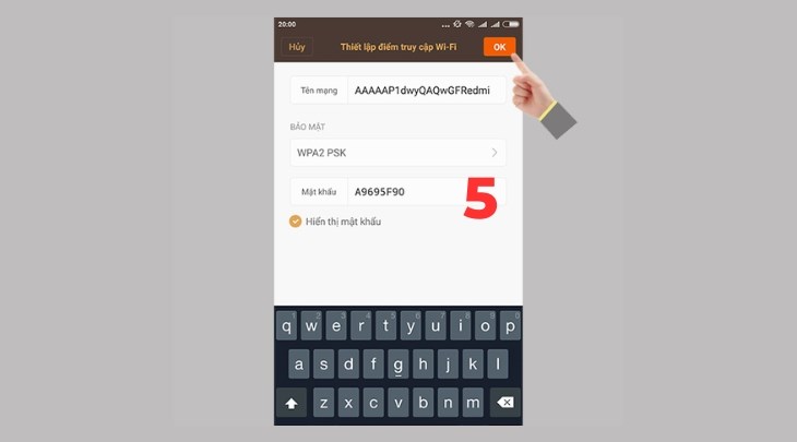 Bạn thay đổi tên mạng và mật khẩu tùy ý rồi bấm OK