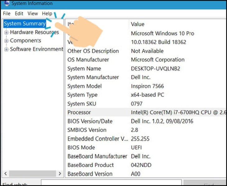Bạn nhấn vào mục System Summary để xem thông tin Bạn nhấn vào mục System Summary để xem thông tin