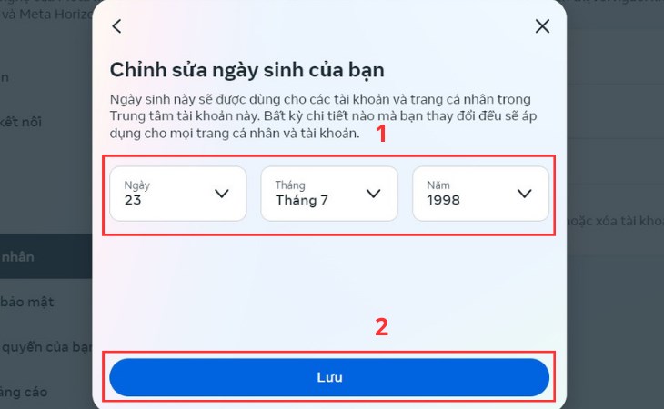 Bạn chọn từng phần ngày-tháng-năm để chỉnh sửa ngày sinh phù hợp Bạn chọn từng phần ngày-tháng-năm để chỉnh sửa ngày sinh phù hợp