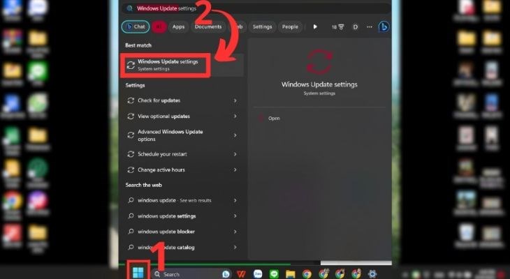 Người dùng nhập và tìm kiếm Windows Update setting Người dùng nhập và tìm kiếm Windows Update setting