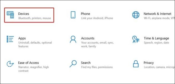 Mở ứng dụng Settings, chọn Devices Mở ứng dụng Settings, chọn Devices