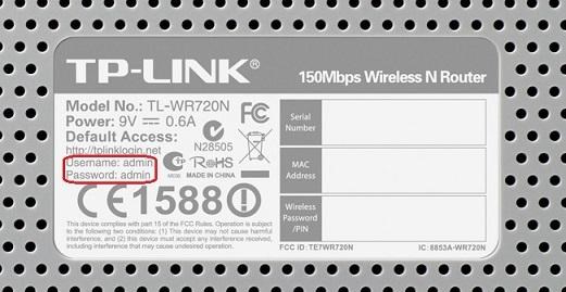 Tên người dùng và mật khẩu nằm ở mặt sau của modem WiFi