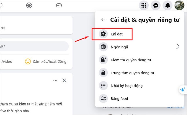 Chọn cài đặt để truy cập Trung tâm tài khoản Meta Chọn cài đặt để truy cập Trung tâm tài khoản Meta