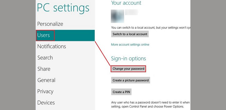 Bạn nhấn vào Users và chọn vào Change your password