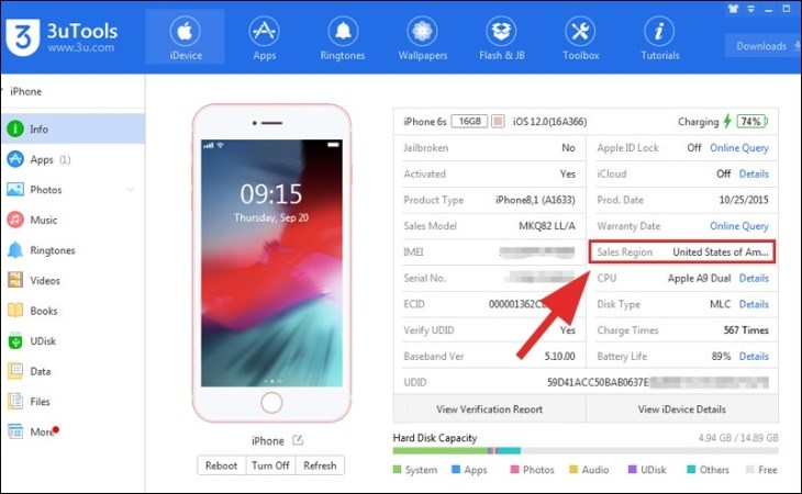 Thông tin ở phần Khu vực bán hàng là quốc gia xuất xứ iPhone của bạn Thông tin ở phần Khu vực bán hàng là quốc gia xuất xứ iPhone của bạn