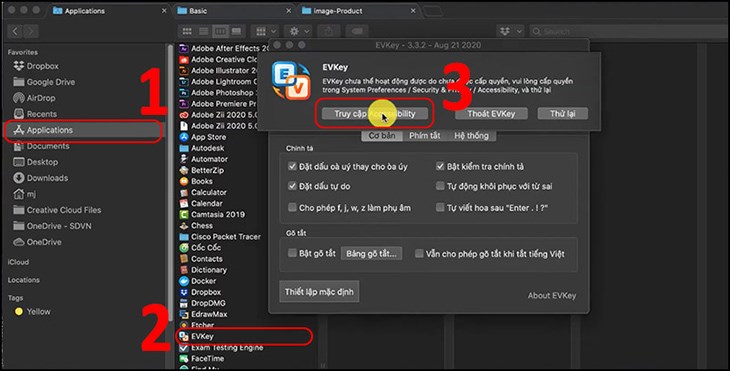 Bạn cần mở file EVKey và nhấn chọn Truy cập Accessibility để chuyển qua bước kế tiếp Bạn cần mở file EVKey và nhấn chọn Truy cập Accessibility để chuyển qua bước kế tiếp
