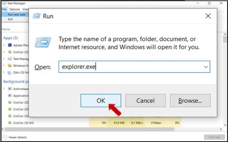 Bạn chạy lệnh explorer.exe