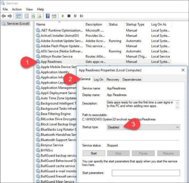Bạn chọn Disable tại App Readiness