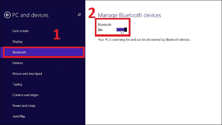 Gạt công tắc qua bên phải tại mục Bluetooth để kích hoạt Gạt công tắc qua bên phải tại mục Bluetooth để kích hoạt