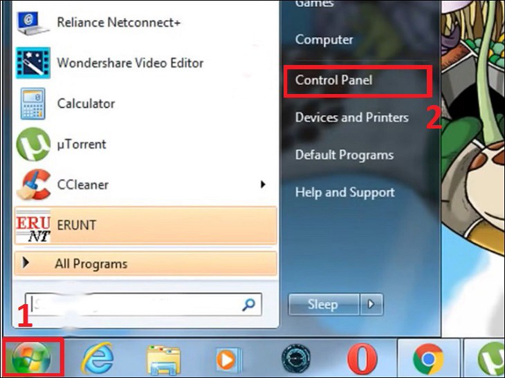 Mở mục Menu Start chọn Control Panel Mở mục Menu Start chọn Control Panel