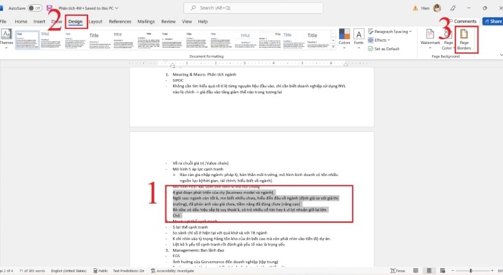 Trên thanh công cụ, bạn chọn Design rồi chọn tiếp Page Borders.