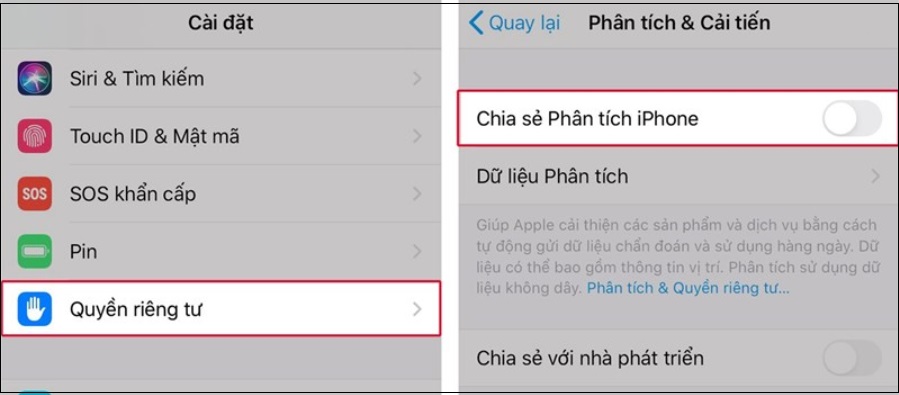 Tắt tự động gửi dữ liệu chẩn đoán và sử dụng