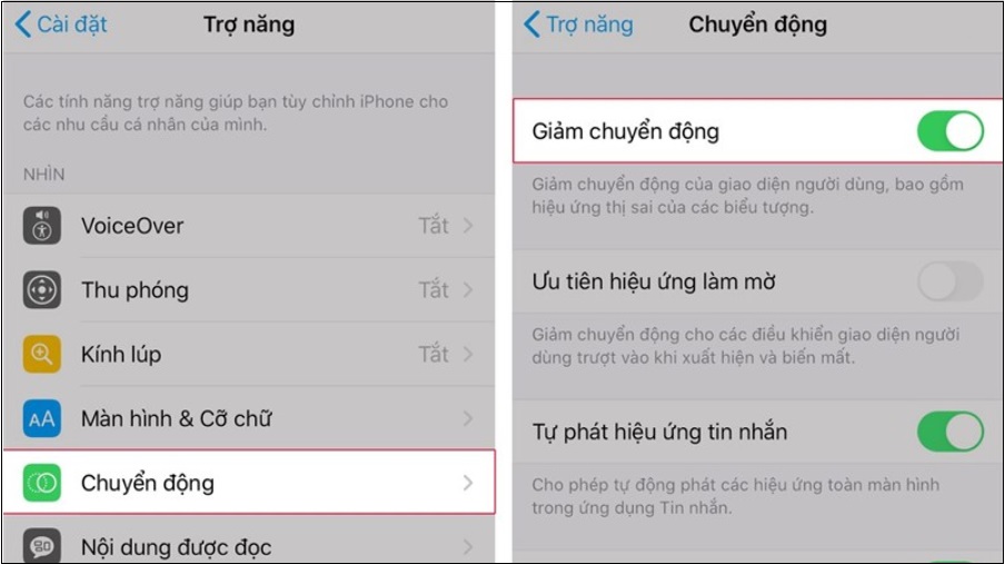 Giảm chuyển động đóng