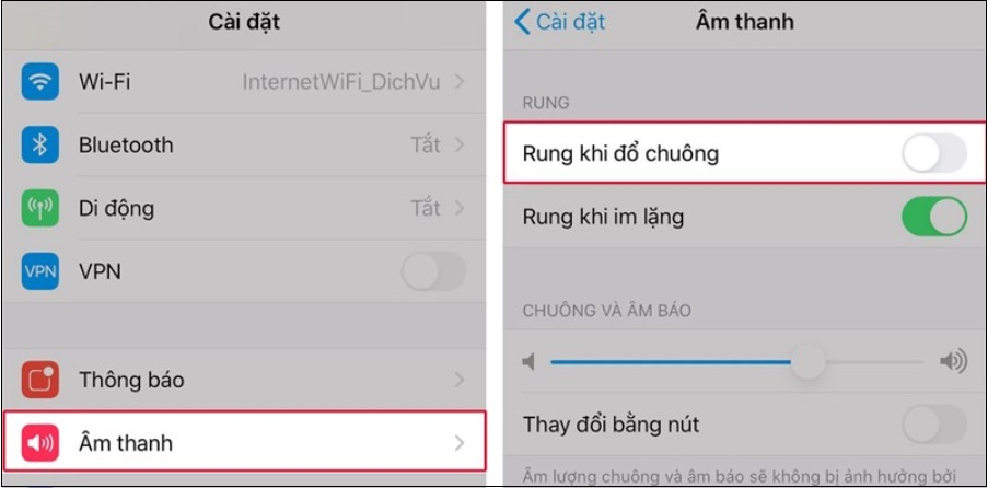Tắt rung khi đổ chuông