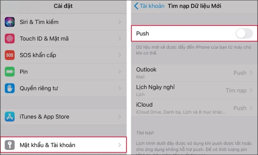 Tắt tính năng tự động thu thập dữ liệu mới cho email, danh bạ và lịch