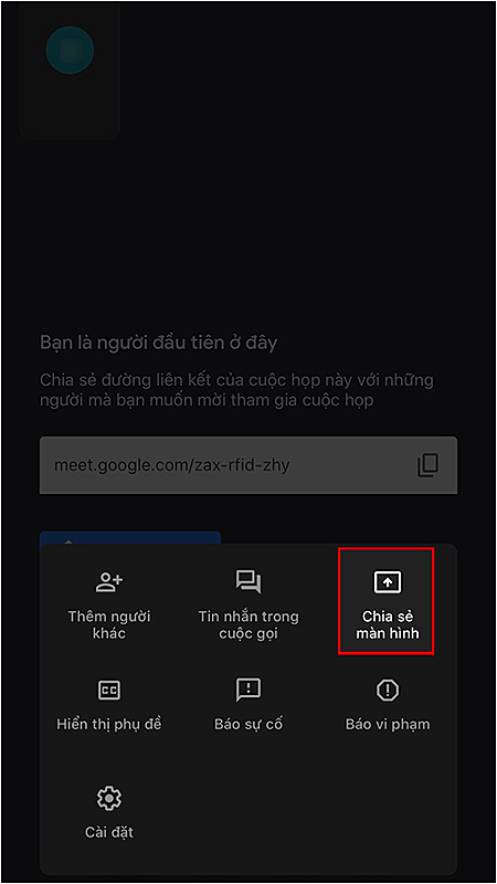 Chọn Chia sẻ màn hình Chọn Chia sẻ màn hình