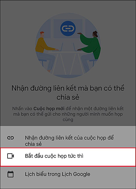 Chọn Bắt đầu cuộc họp tức thì Chọn Bắt đầu cuộc họp tức thì