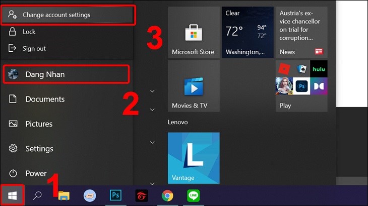 Bạn chọn vào Change account settings để cài đặt mật khẩu