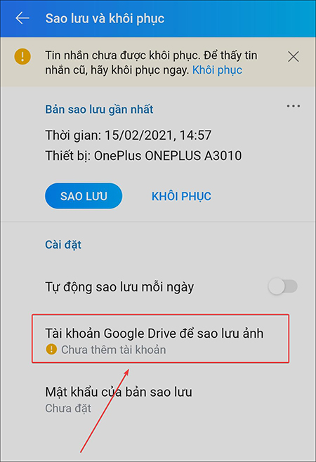 Nếu muốn sao lưu ảnh thì chọn mục Nếu muốn sao lưu ảnh thì chọn mục