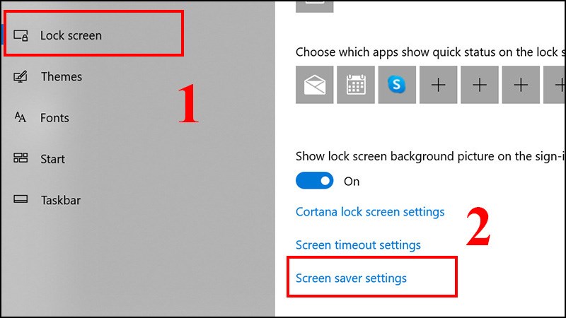 Chọn Screen saver settings ở mục Lock Screen