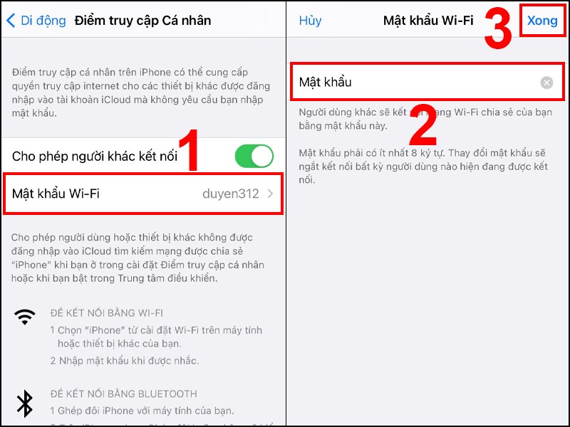 Bạn tiến hành đặt lại mật khẩu mới tại phần Mật khẩu và bấm chọn Xong để kết thúc Bạn tiến hành đặt lại mật khẩu mới tại phần Mật khẩu và bấm chọn Xong để kết thúc