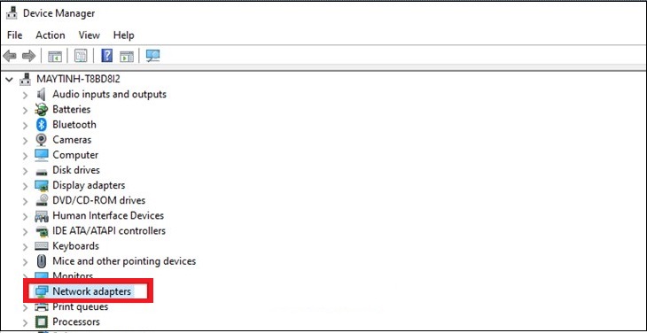 Truy cập vào Device Manager và nhấp vào Network Adapters Bạn vào Device Manager và chọn Network Adapters