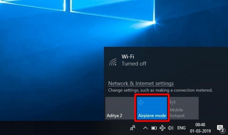 Kích hoạt chế độ máy bay khiến máy tính không thể kết nối WiFi Kích hoạt chế độ máy bay khiến máy tính không thể kết nối WiFi