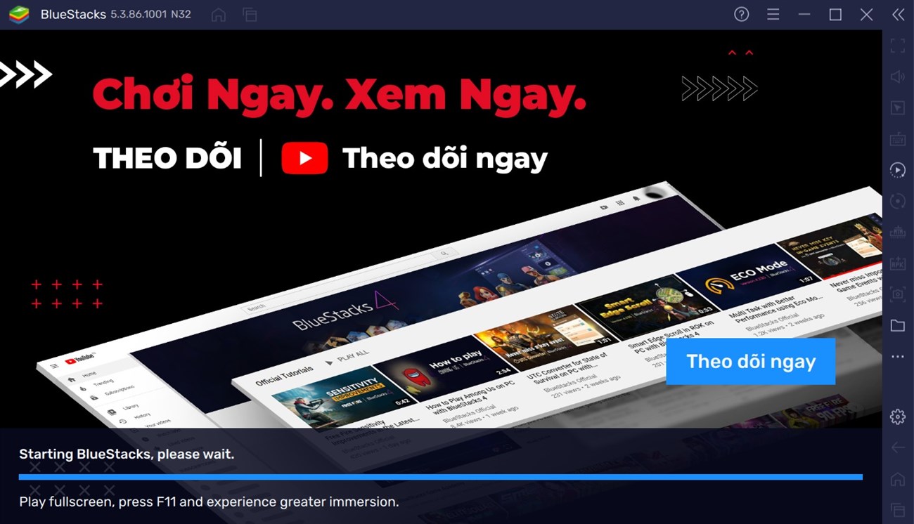 Phần mềm BlueStacks sẽ tiến hành cài đặt CH Play để bạn có thể đăng nhập vào