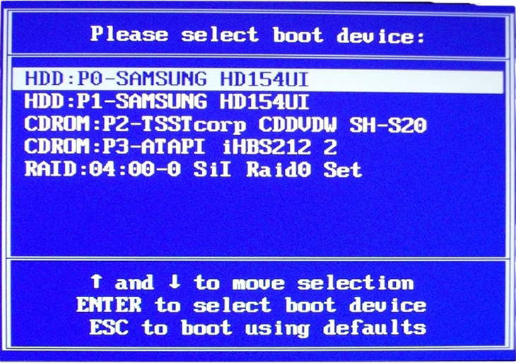 Giao diện menu BOOT hiển thị trên màn hình máy tính