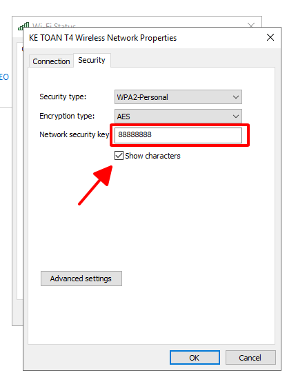 Xem Mật khẩu Wifi ở phần Khóa bảo mật mạng