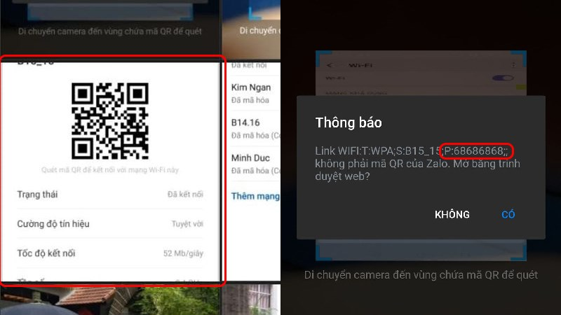 Sau khi quét mã, mật khẩu Wifi sẽ xuất hiện trong thông báo