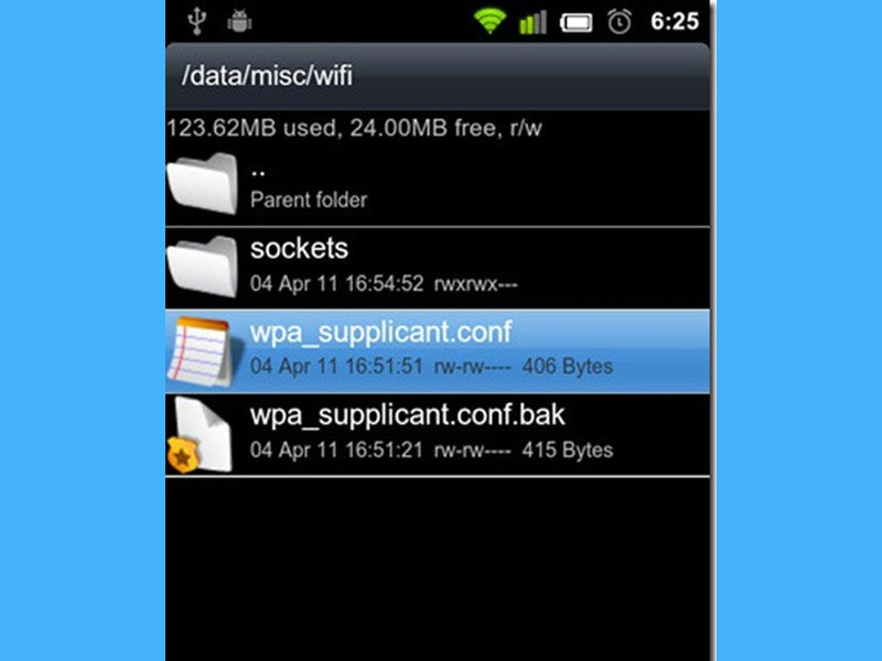 Chọn thư mục wpa_supplicant.conf trên ứng dụng