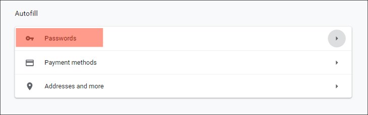 Bạn chọn Autofill và tiếp tục nhấn Password