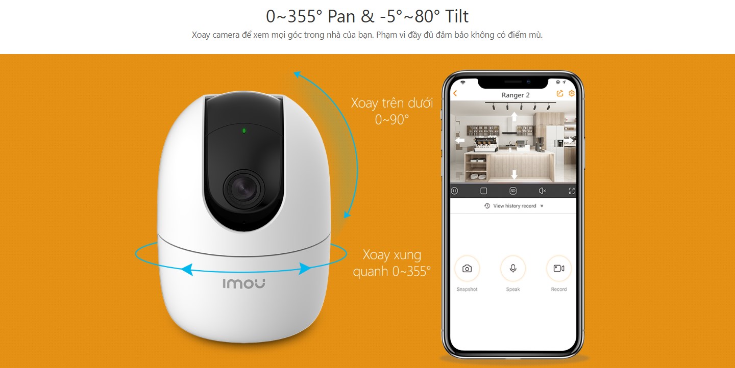 Camera IP Ranger IMOU IPC-A42P-D/B/4MP wifi trong nhà/xoay 360 độ/theo dõi chuyển động thông minh