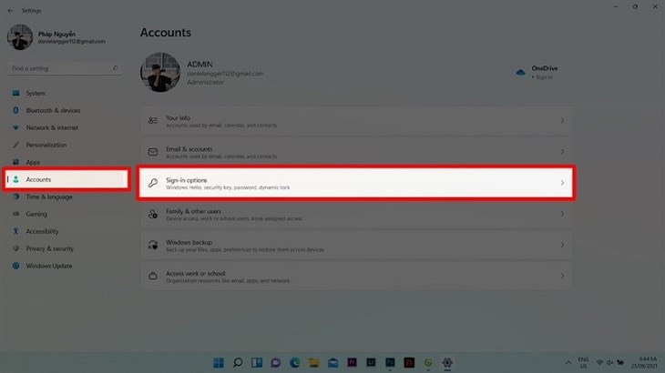 Ở mục Account, bạn nhấn vào Sign-in options